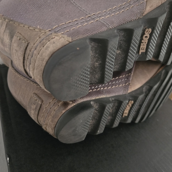 Sorel PDX Lexie Leather Canvas Wedge Lace-Up Ankle Boot Gray Brown Size 8.5 - Picture 8 of 9